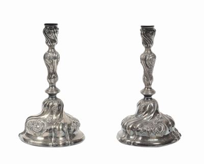 Coppia di Candelieri Luigi XV in Argento Punzoni Torretta, Genova XVIII Secolo