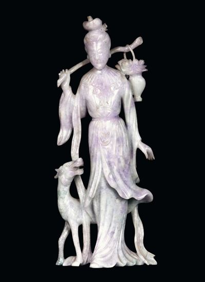 Guanyin in Giadeite Lavanda,qing Dynasty, Cina XX Secolo