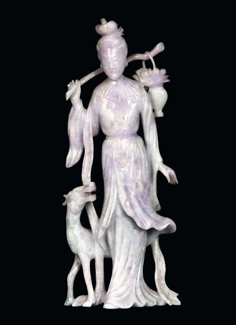 A jadeite Guanyin , China Qing Dynasty, 20th century  - Auction Fine Chinese Works of Art - Cambi Casa d'Aste