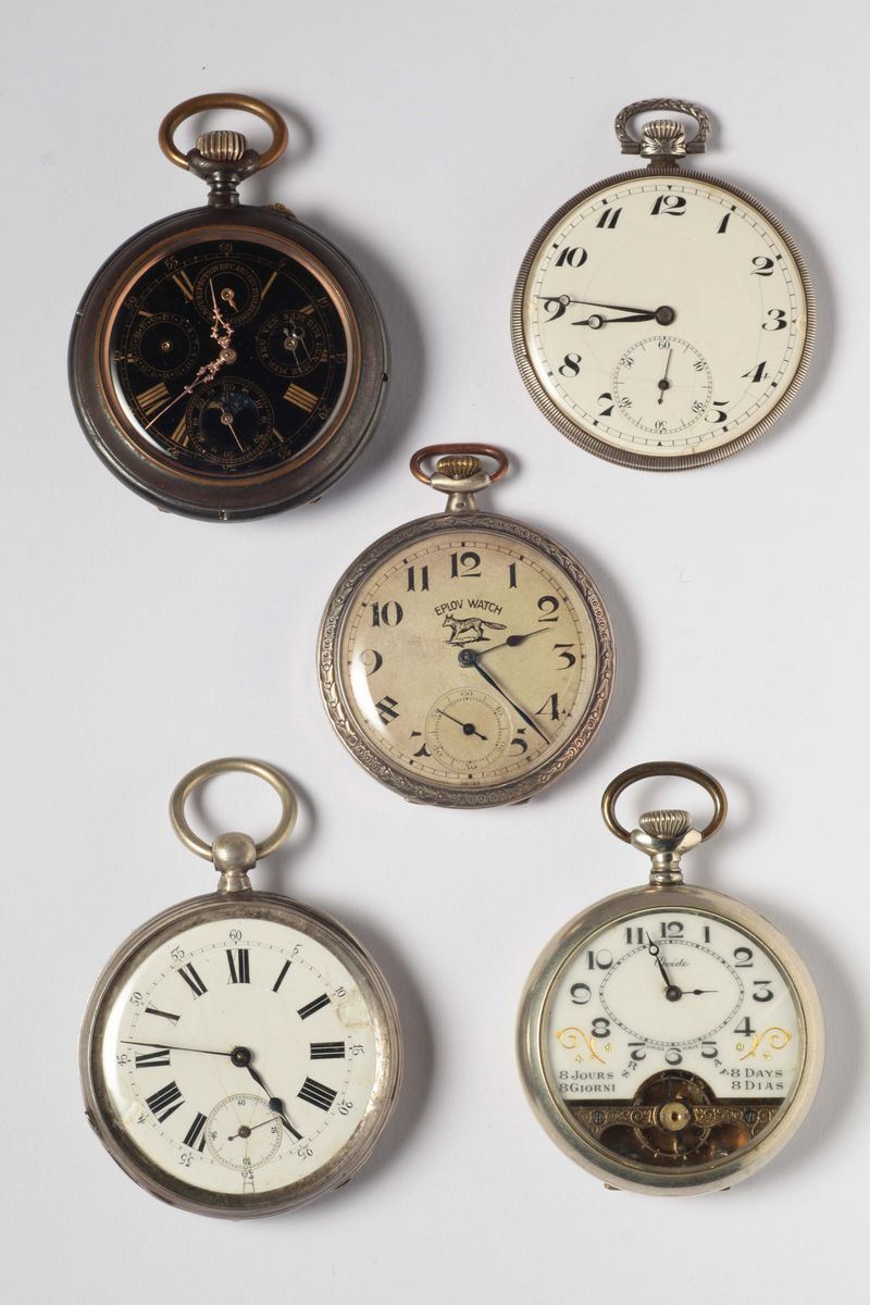 Cinque orologi da tasca  - Auction Silver, Ancient and Contemporary Jewels - Cambi Casa d'Aste