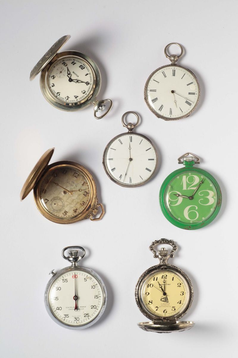 Sei orologi da tasca ed un cronografo  - Auction Silver, Ancient and Contemporary Jewels - Cambi Casa d'Aste