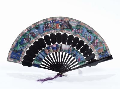 Ventaglio Dipinto con Scene di Vita Quotidiana, Cina Fine XIX Inizio XX Secolo