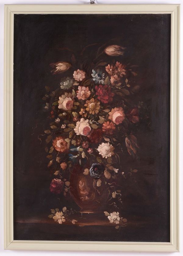 Anonimo del XIX secolo Natura morta con vaso di fiori