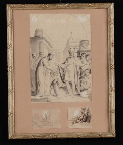 Gruppo di Tre Disegni Neoclassici in Cornice