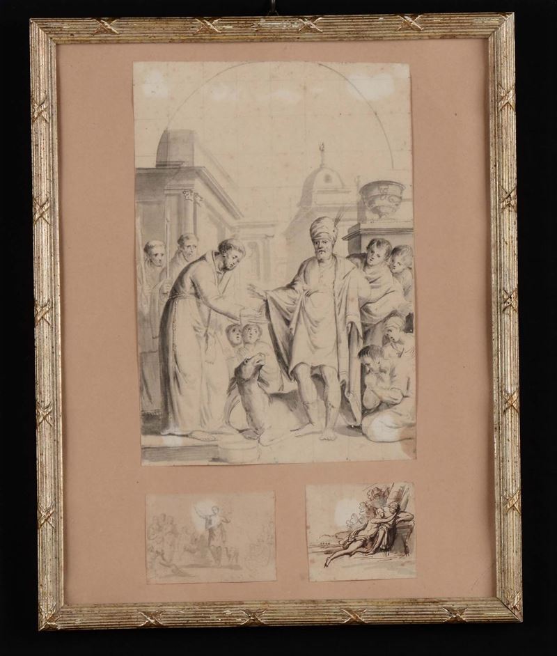 Gruppo di tre disegni neoclassici in cornice  - Auction Paintings online auction - Cambi Casa d'Aste