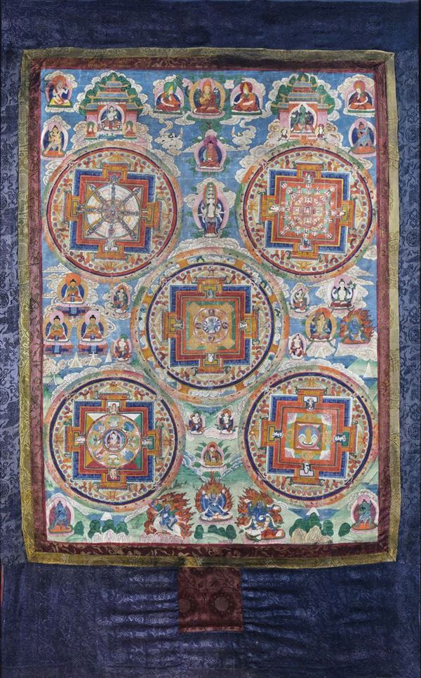 Tanka con cinque medaglioni, Tibet, XVIII secolo