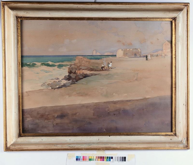 Arturo De Luca (1885-1971) Spiaggia con figure  - Asta Dipinti del XIX e XX secolo - Cambi Casa d'Aste