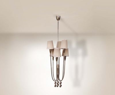 Lampadario in Metallo Nichelato e Ottone