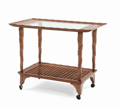 Carrello di Servizio in Legno di Acero con Ripiano in Vetro