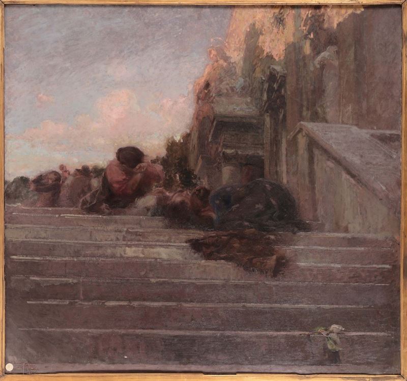 Giuseppe Mentessi (1857-1931) Bozzetto per il quadro lacrime  - Asta Dipinti del XIX e XX secolo - Cambi Casa d'Aste