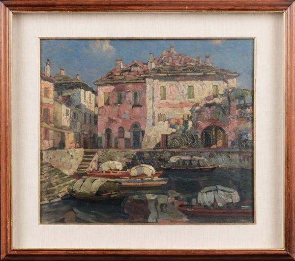 Angelo Pavan (1893-1945) Paesaggio con barche