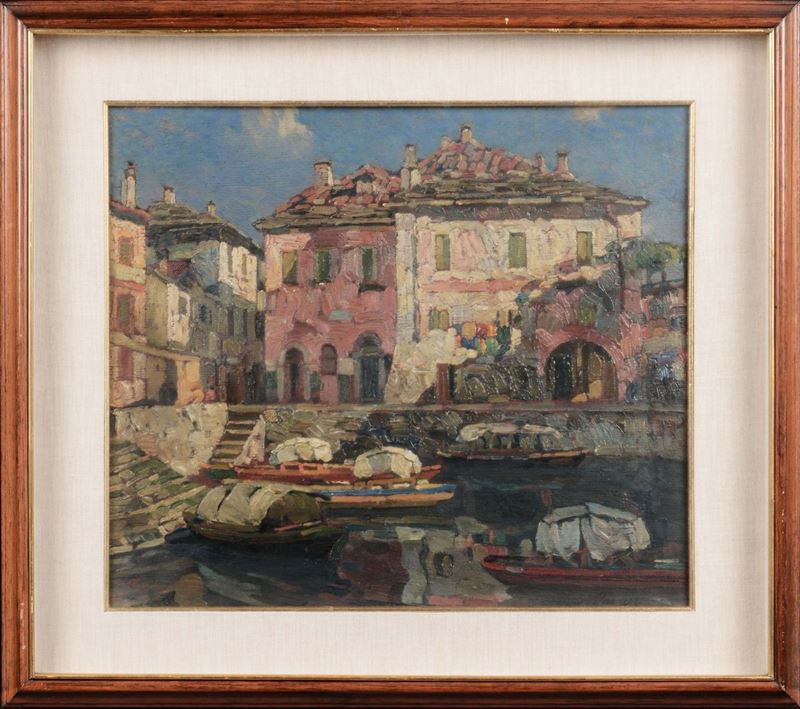 Angelo Pavan (1893-1945) Paesaggio con barche  - Asta Dipinti del XIX e XX secolo - Cambi Casa d'Aste