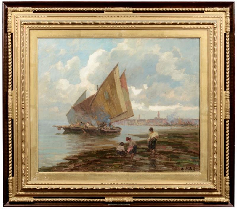 Alessandro Milesi (Venezia 1856-1945) Barche a Venezia  - Asta Dipinti del XIX e XX secolo - Cambi Casa d'Aste