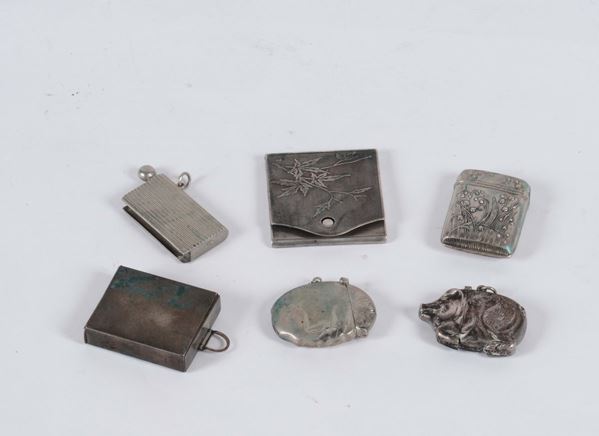 Lotto composto da sei portafiammiferi in argento