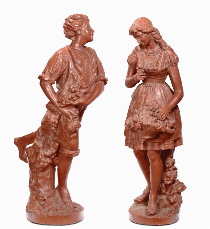 Scultore del XIX secolo Giovane ragazzo e giovane ragazza  - Auction Fine Art - Cambi Casa d'Aste