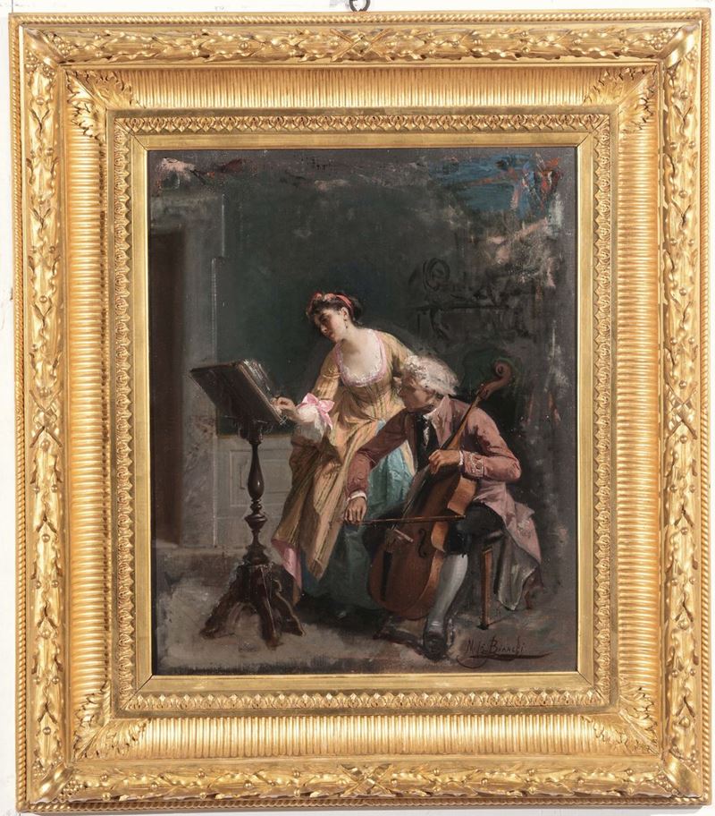 Mosè Bianchi (1840-1904) attribuito a Lezioni di musica  - Asta Dipinti del XIX e XX secolo - Cambi Casa d'Aste