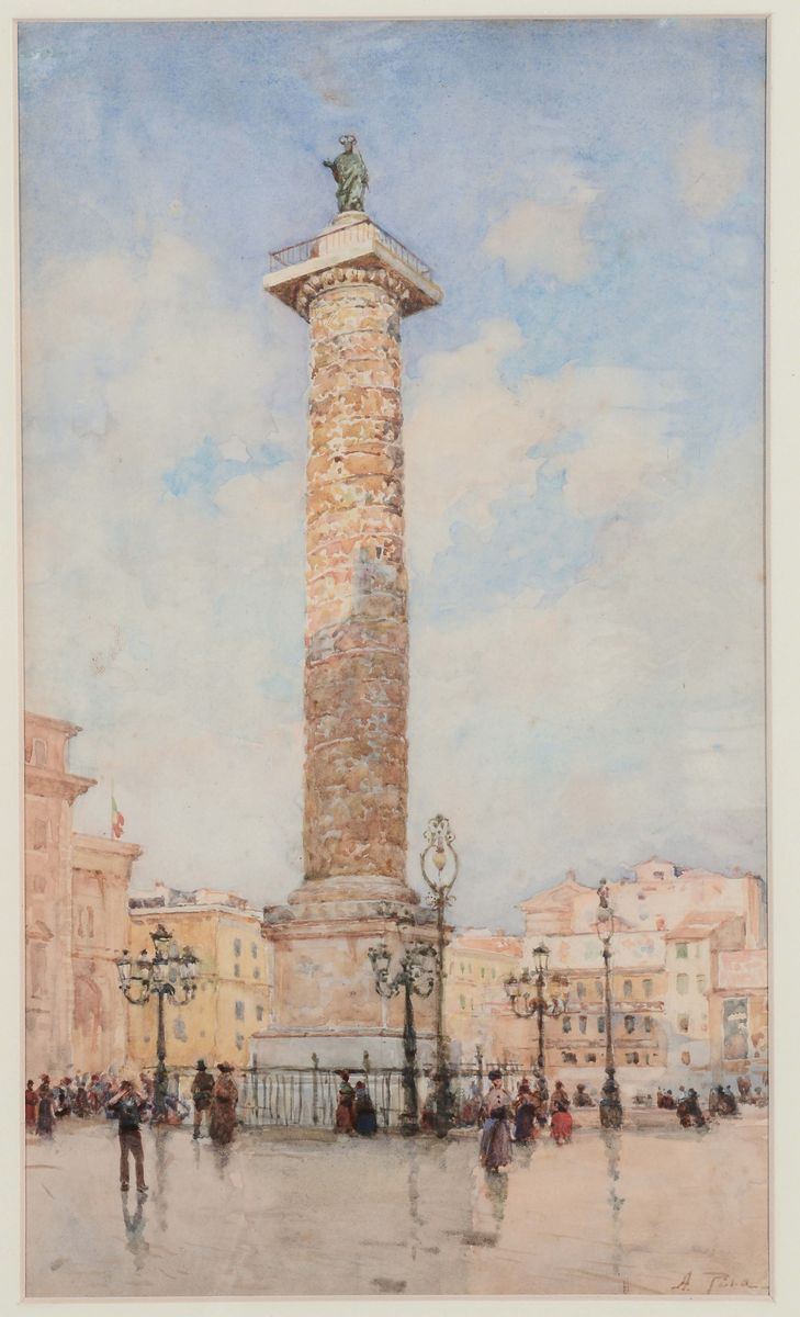 Alberto Pisa (1864-1930) Piazza colonna  - Asta Dipinti del XIX e XX secolo - Cambi Casa d'Aste