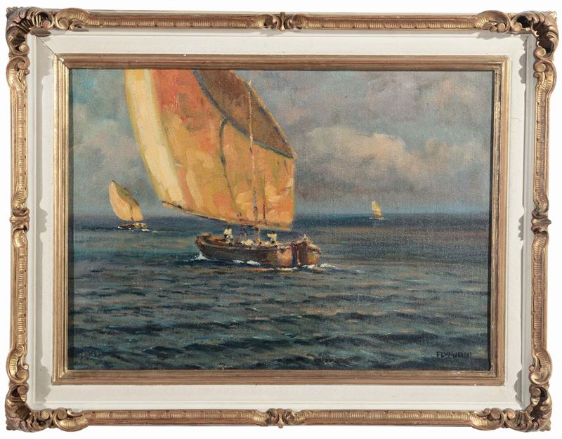 Ugo Flumiani (1876-1938) Vele al vento  - Auction 19th and 20th Century Paintings - Cambi Casa d'Aste