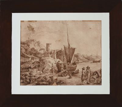 Scuola Fiamminga del XVII Secolopaesaggio Costiero con Figure Paesaggio Montano con Figure