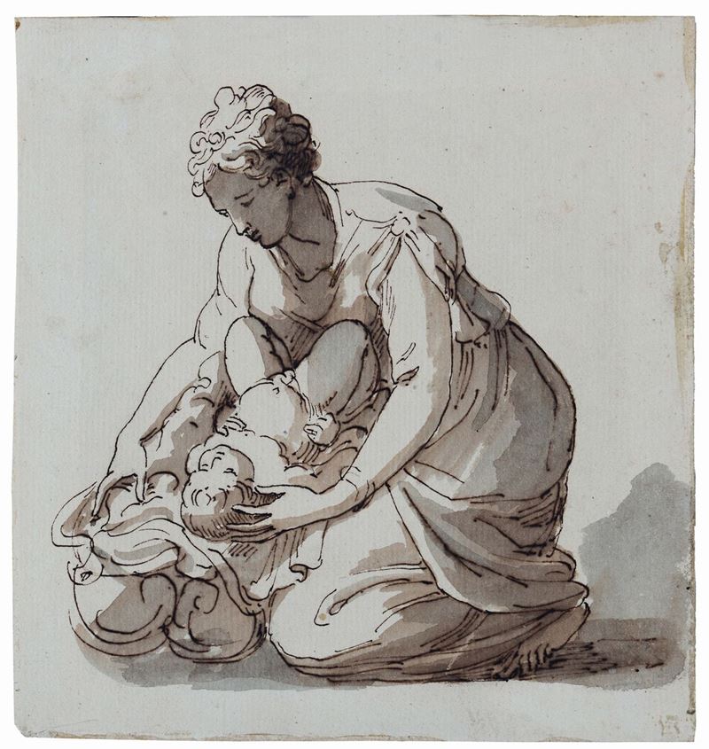 Scuola Italiana del XVIII secolo Donna con bambino  - Asta Disegni Antichi - I - Cambi Casa d'Aste
