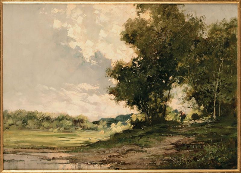 Cesare Gheduzzi (1894-1944) Paesaggio con contadina  - Asta Dipinti del XIX e XX secolo - Cambi Casa d'Aste