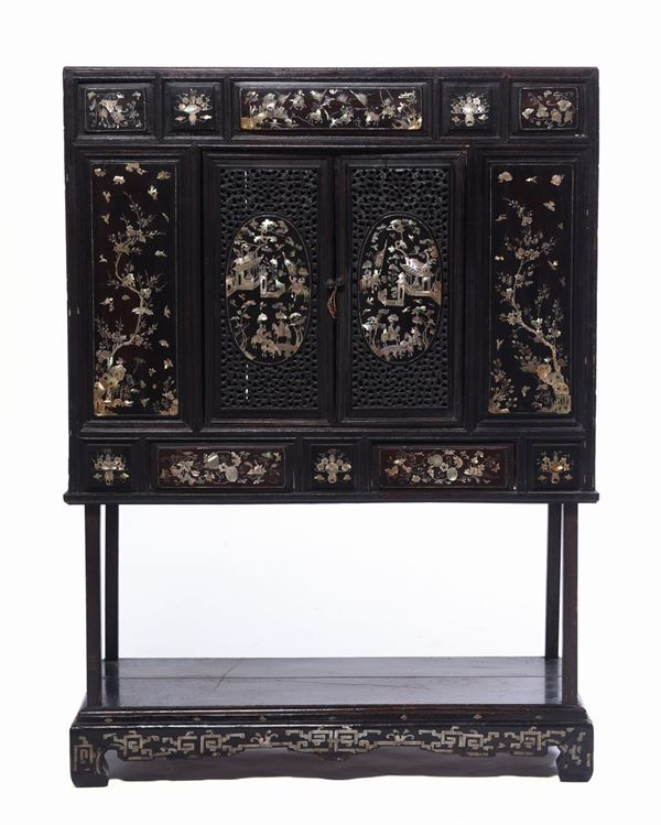 A sideboard in homu wood with mother of pearl decorations, 19th century