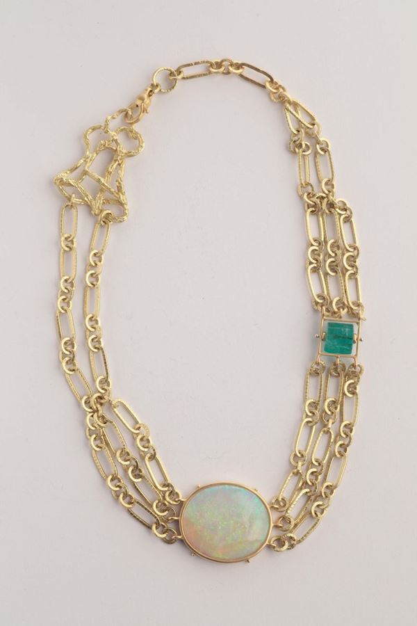 Cirio Enrico, collana con opale nobile e smeraldo