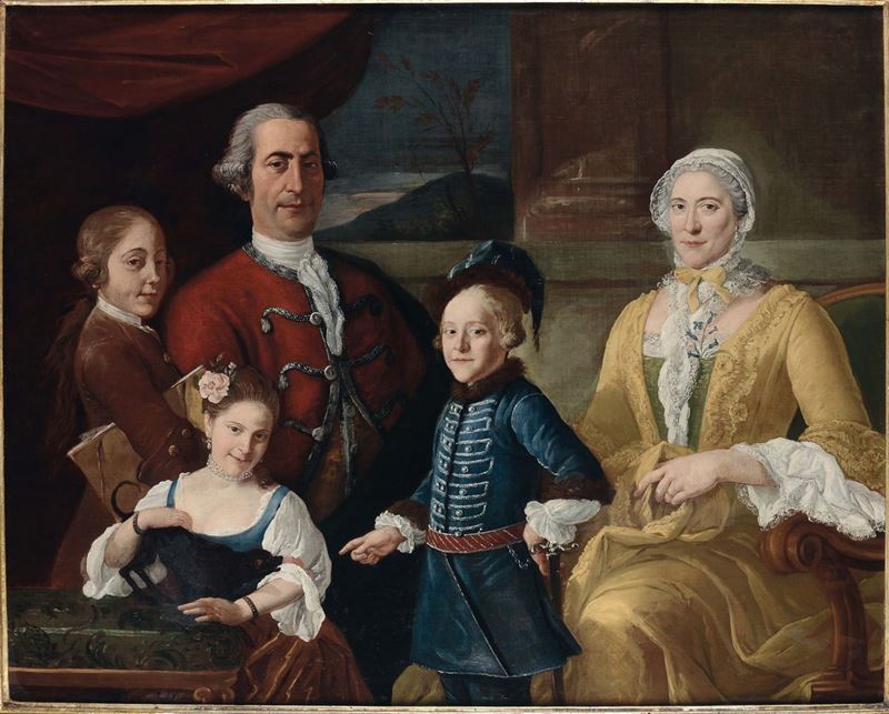 Sebastiano Ceccarini (Fano 1702-1783), ambito di Ritratto di famiglia  - Asta Dipinti Antichi - II - Cambi Casa d'Aste