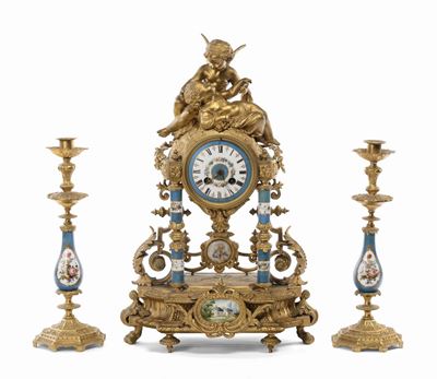 Trittico in Metallo Dorato e Porcellana Epoca Napoleone III