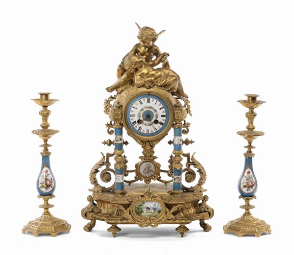 Trittico in metallo dorato e porcellana epoca Napoleone III