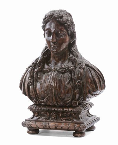 Busto Femminile Reliquiario in Legno Intagliato, XVIII Secolo