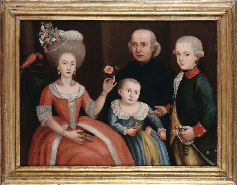 Scuola Toscana della fine del XVIII secolo Ritratto di famiglia  - Asta Dipinti Antichi - II - Cambi Casa d'Aste