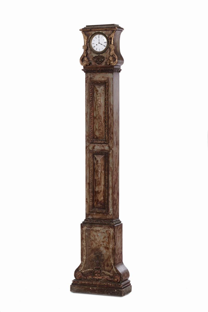 Orologio a torre con cassa laccata, XIX secolo  - Asta Arredi e Oggetti d'Arte da Importanti Collezioni Private - Cambi Casa d'Aste