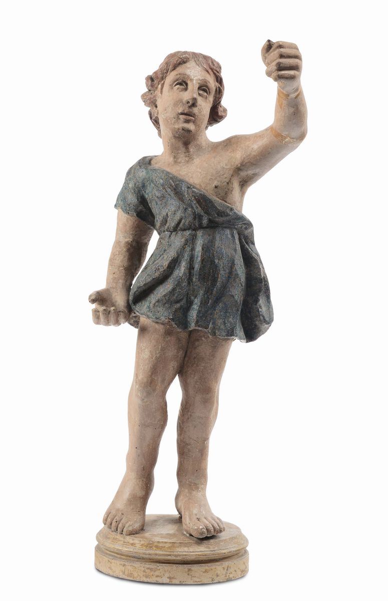 Putto in legno laccato, XVIII-XIX secolo  - Auction Furnishings and Works of Art from Important Private Collections - Cambi Casa d'Aste