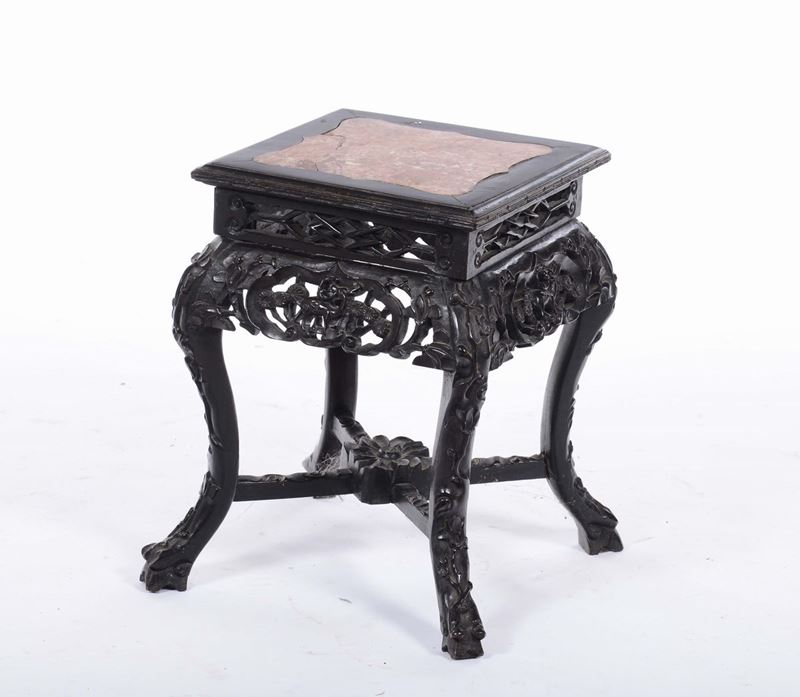 Tavolino in legno intagliato ed ebanizzato, Cina  - Auction Furnishings and Works of Art from Important Private Collections - Cambi Casa d'Aste