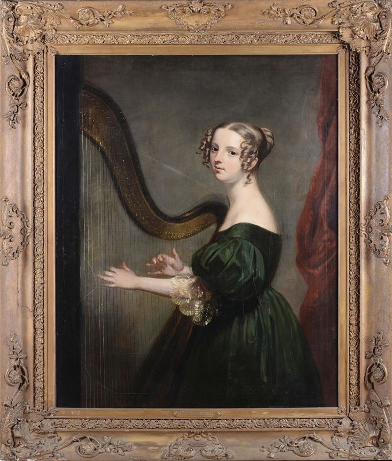 John Syme (1795-1861) Ritratto di Gentildonna con arpa  - Asta Arredi e Oggetti d'Arte da Importanti Collezioni Private - Cambi Casa d'Aste