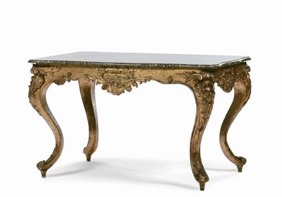 Console in Legno Intagliato con Piano in Marmo, XIX Secolo