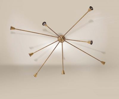 Lampadario Modello Sputnik con Otto Bracci in Ottone