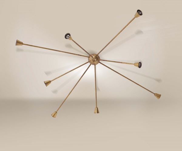 Lampadario modello sputnik con otto bracci in ottone