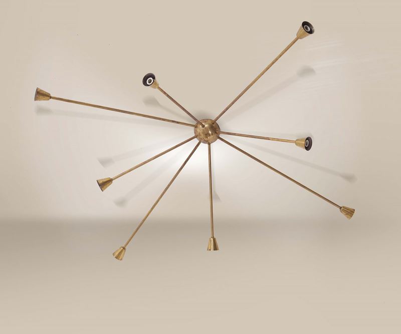 Lampadario modello sputnik con otto bracci in ottone  - Asta Design - Cambi Casa d'Aste
