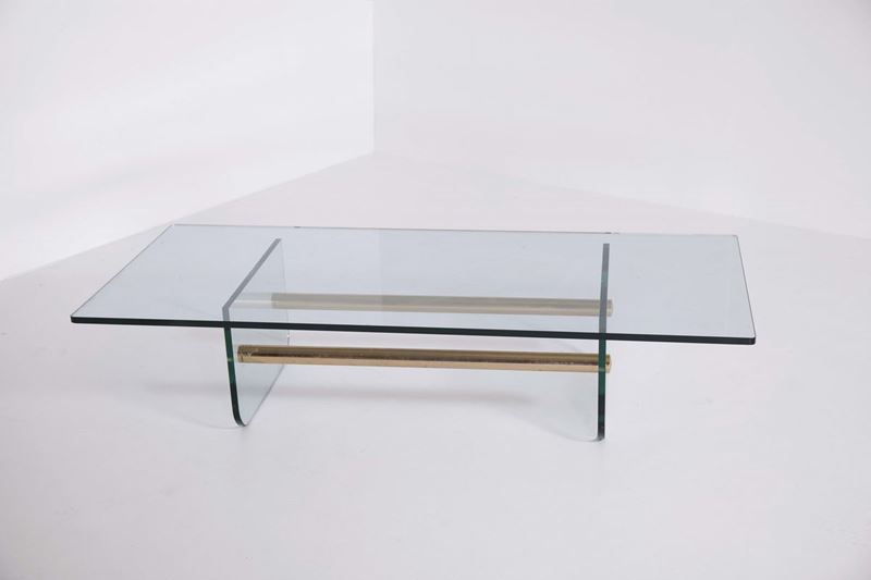 Tavolo basso in cristallo molato e ottone lucido  - Asta Design - Cambi Casa d'Aste