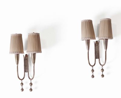 Coppia di Applique in Metallo Nichelato e Ottone