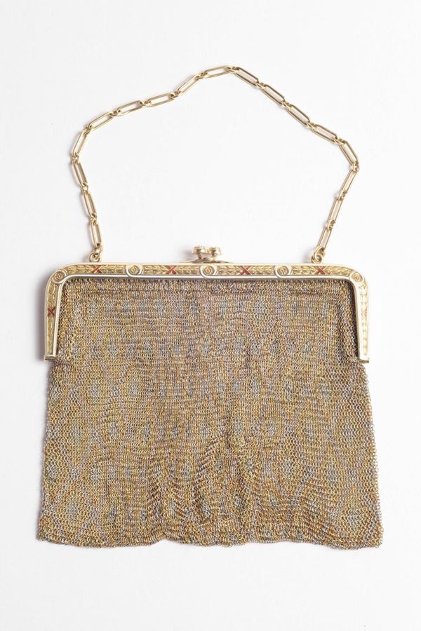 A gold mesh bag