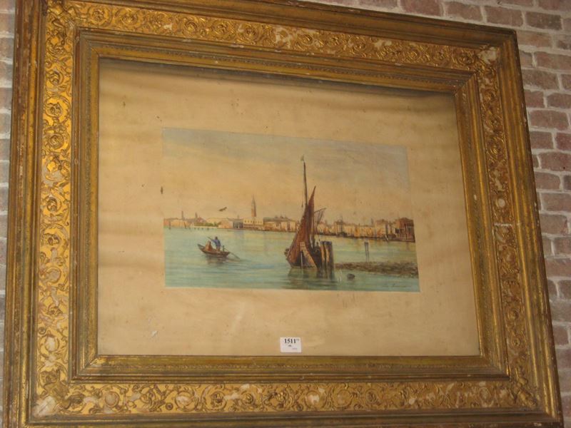 Acquerello raggigurante Venezia in cornice  - Auction Furnishings and Works of Art from Important Private Collections - Cambi Casa d'Aste