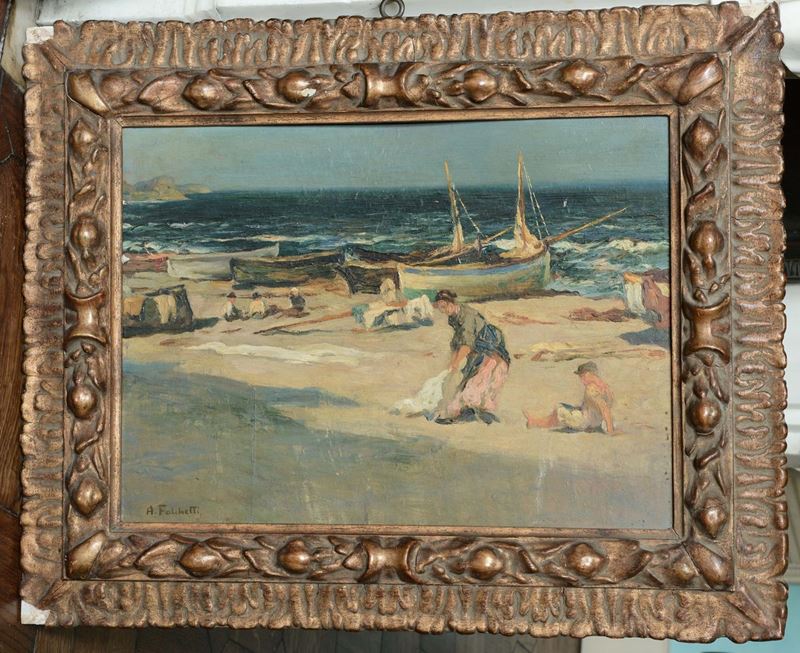 Alberto Falchetti (1878-1952) Figure sulla spiaggia  - Asta Dipinti del XIX e XX secolo - Cambi Casa d'Aste