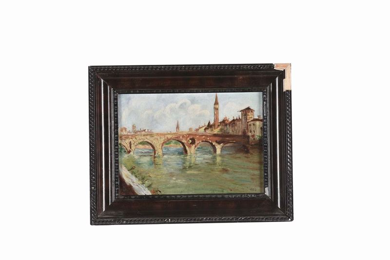 Anonimo del XIX secolo Veduta del Ponte di Verona  - Asta Arredi e Oggetti d'Arte da Importanti Collezioni Private - Cambi Casa d'Aste