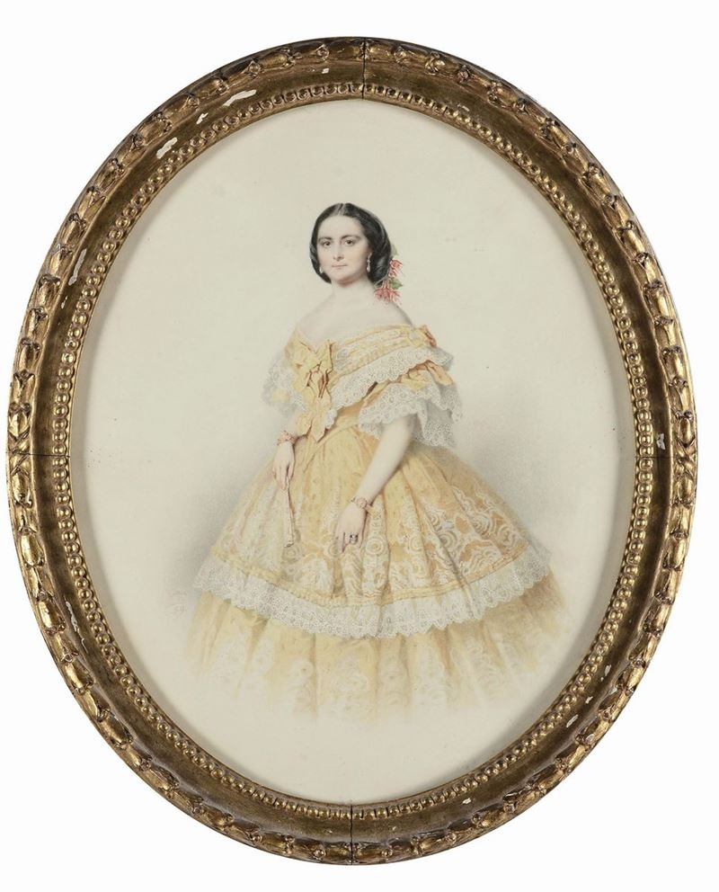 Pittore del XIX secolo Ritratto femminile, 1859  - Asta Arredi e Oggetti d'Arte da Importanti Collezioni Private - Cambi Casa d'Aste