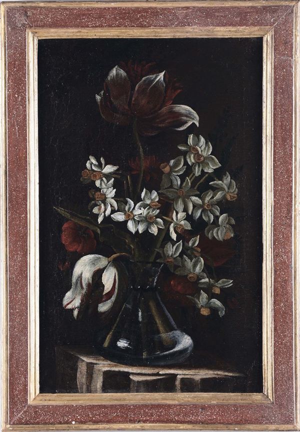 Scuola Napoletana del XVII secolo Vaso con fiori