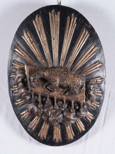 Sportello di Tabernacolo in Legno Intagliato e Dorato, XVIII Secolo