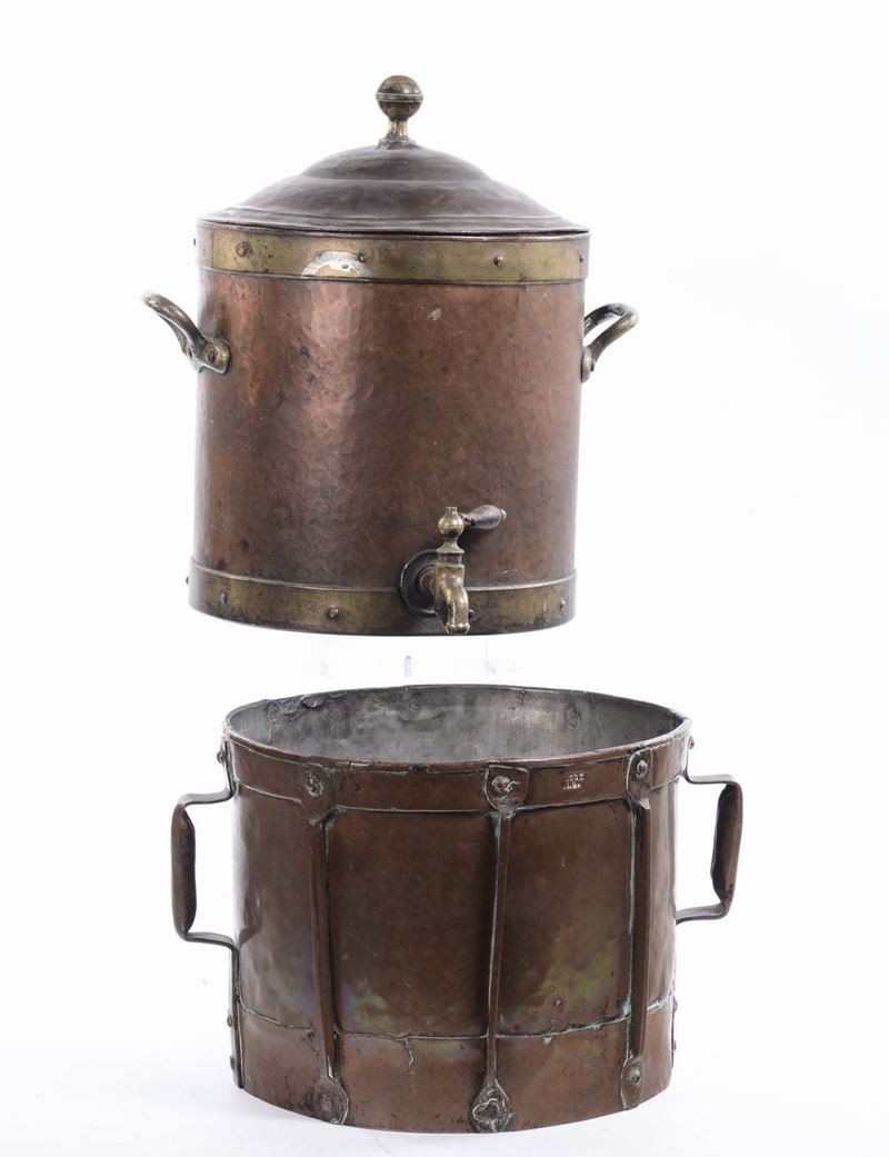 Pentola e tamburo in rame  - Auction Furnishings and Works of Art from Important Private Collections - Cambi Casa d'Aste